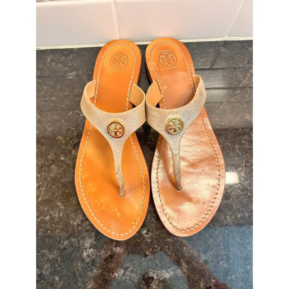 Tory Burch Women Cameron Metallic Flip Flops Thong Sandals Saharian Metallic 8.5